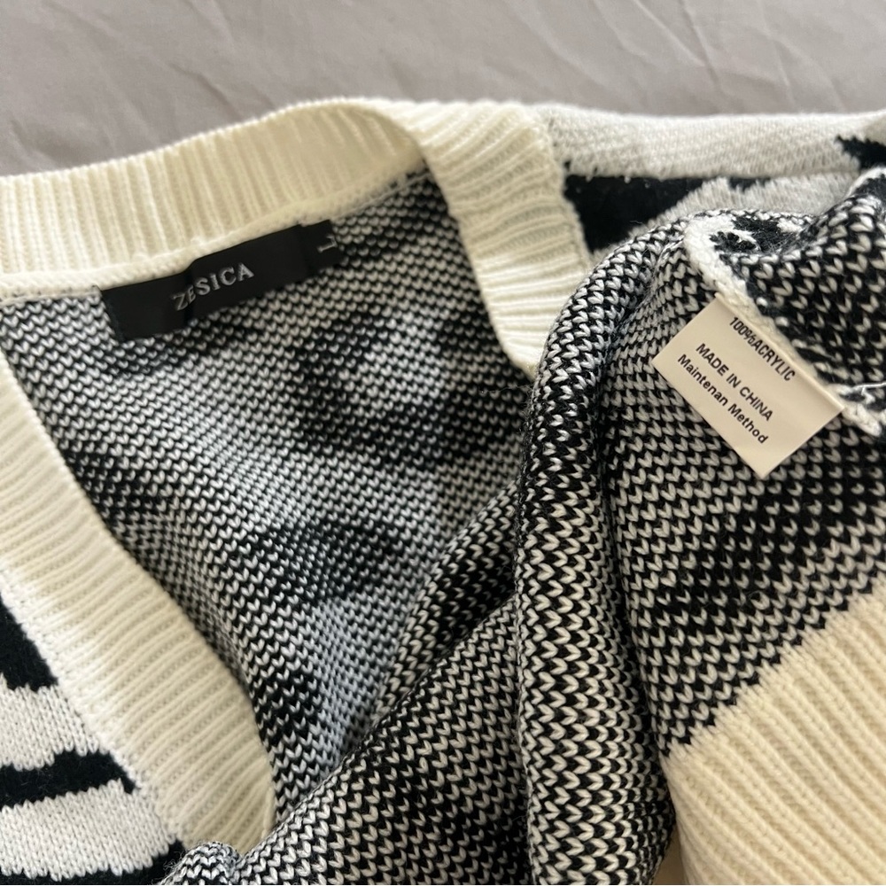 ZESICA Leopard Black N White Print Knitted Cardigan Long sleeves Size L - Picture 11 of 16